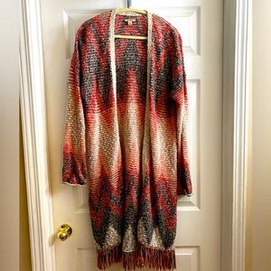 Lucky Brand Women’s Boho Aztec Duster Red and Blue Size Large